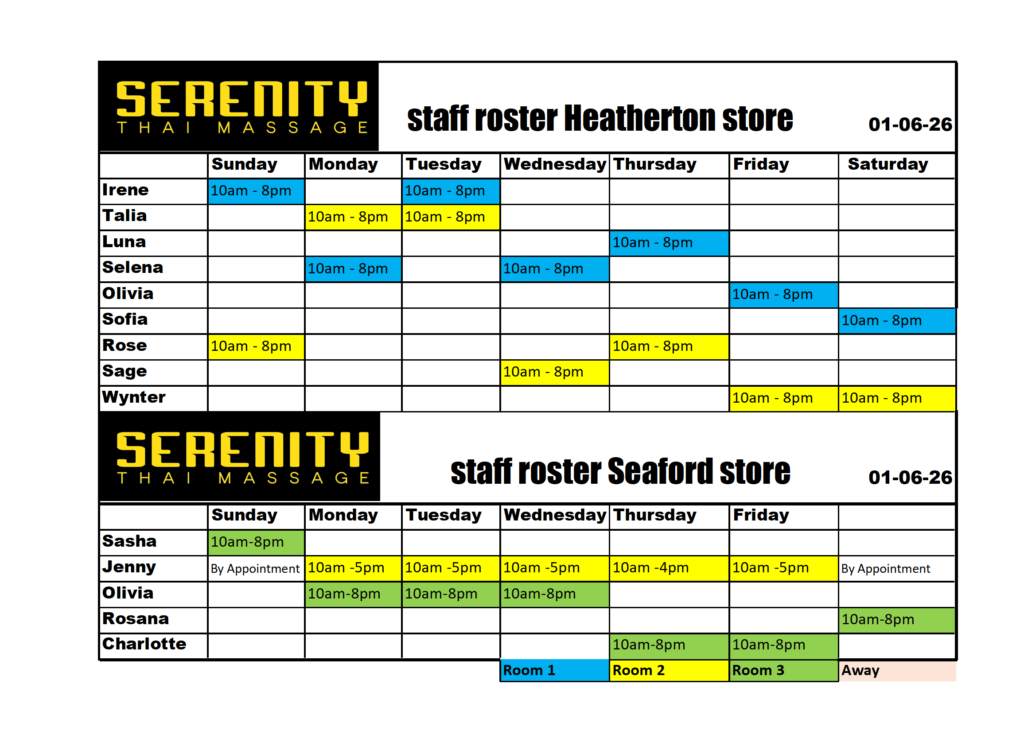 Serenity Thai Massage roster